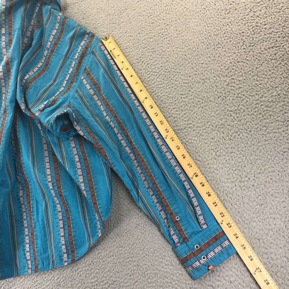 Robert Graham Shirt Mens Medium Bue Stripes Textured Woven Southwest Long Sleeve